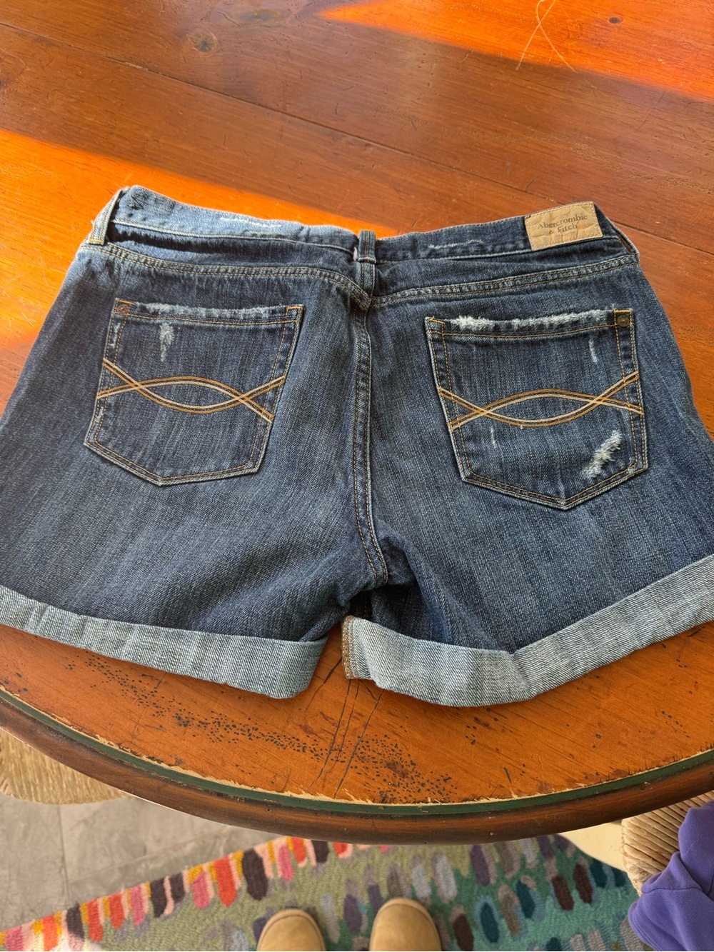 Abercrombie & Fitch Dark Blue Distressed Cuffed Denim Shorts - Picture 3 of 3